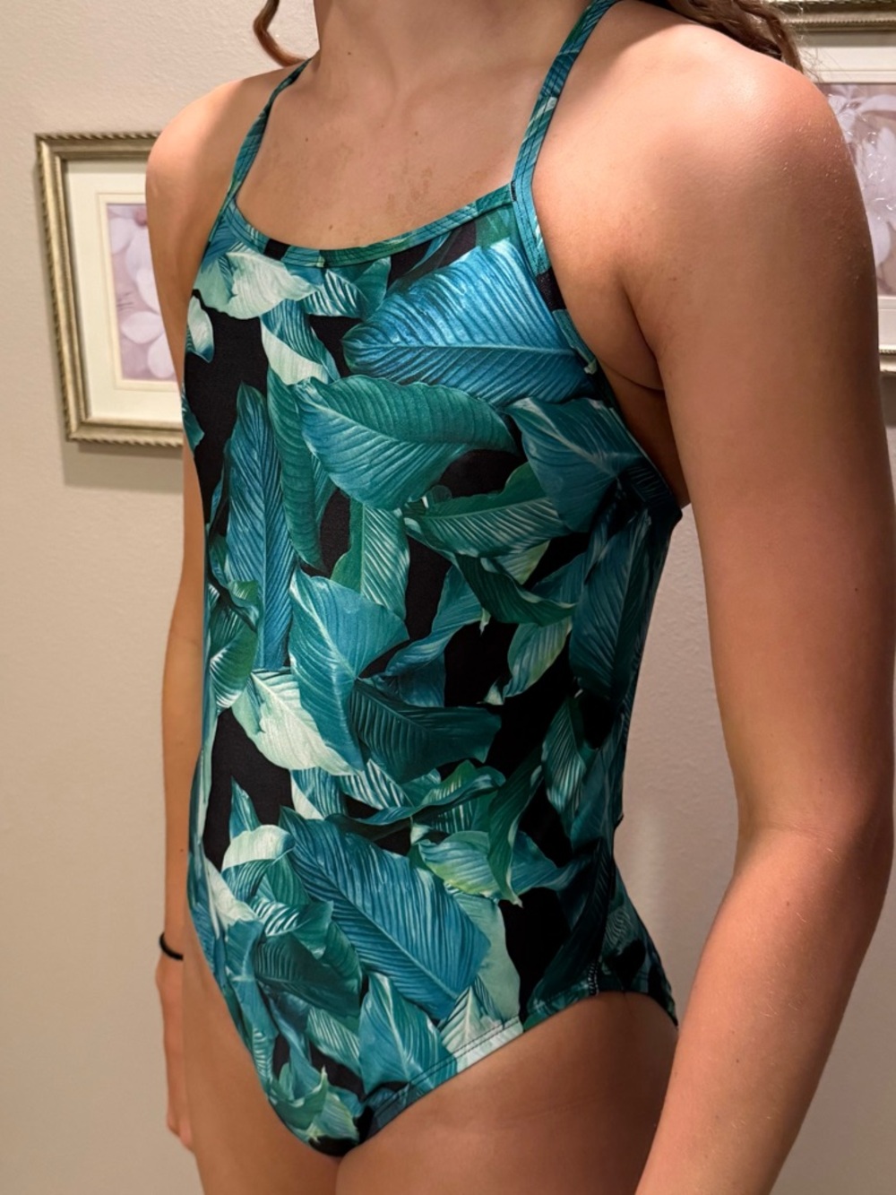 Jolyn Brandon Tropical Leaf One-Piece Swimsuit in Teal, Green, White & Black 32